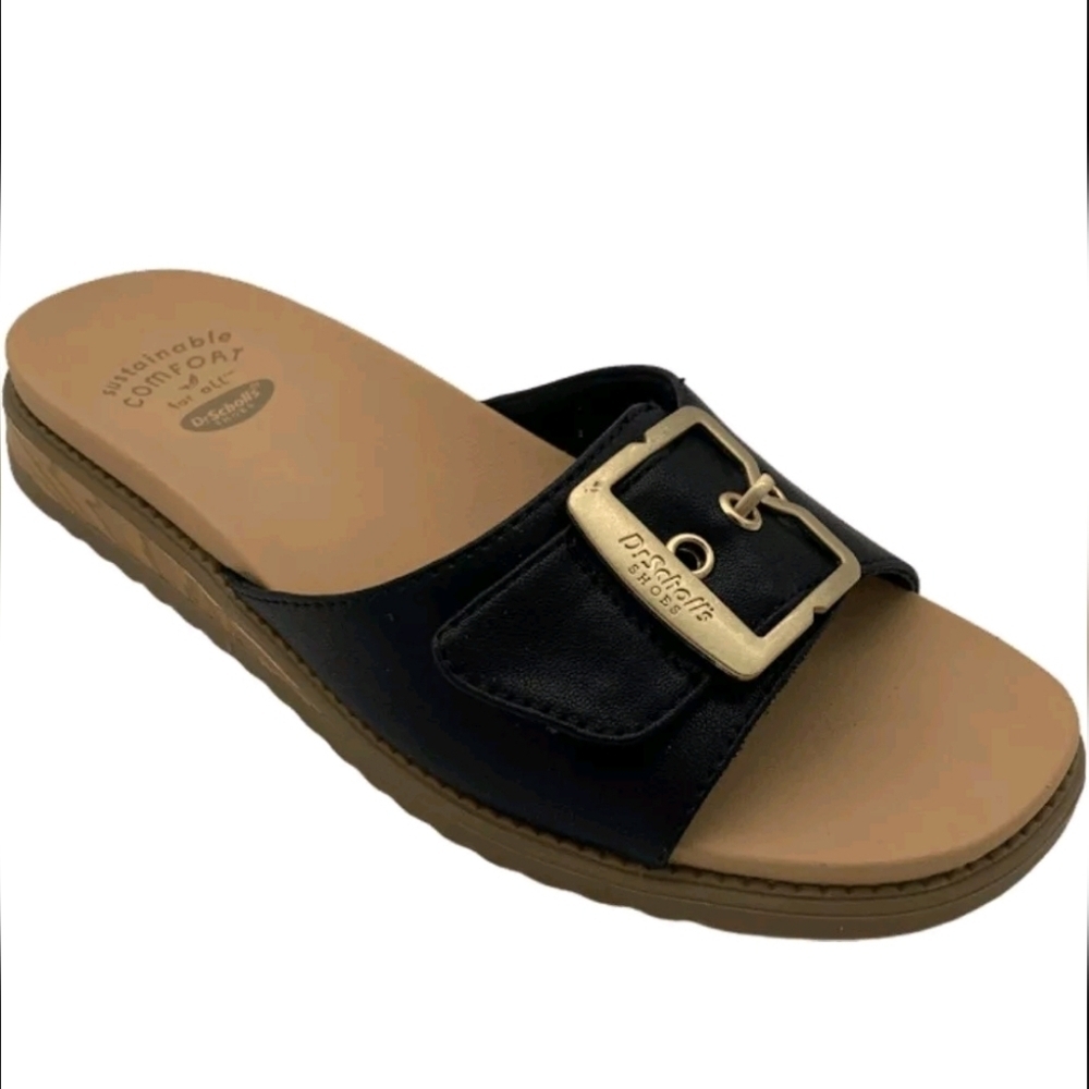 Dr. Scholl's Iconic Buckle Sandals- Get it Movin Black And Tan NWT Sz 10 - Picture 2 of 11